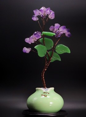 紫水晶摇钱树家居客厅创意装饰酒柜玄关桌面闺蜜生日伴手礼物摆件