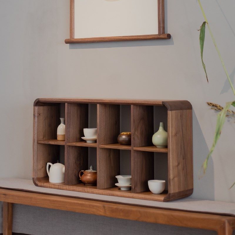 九间房黑胡桃实木置物架茶家俱禅意简约多宝格层架瓷器茶室方格架,家居饰品,装饰摆件,淘宝优惠券,粉丝福利购,淘宝优惠卷