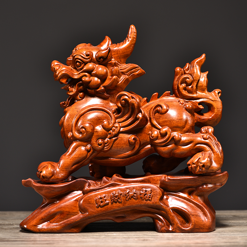 花梨木雕貔貅摆件家居客厅酒柜办公室装饰实木貔貅工艺品开业礼品