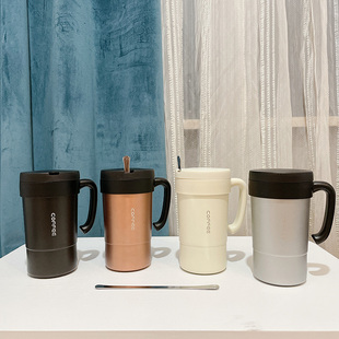 304不锈钢马克杯保温杯子带盖带勺子水杯女茶杯男办公家用咖啡杯