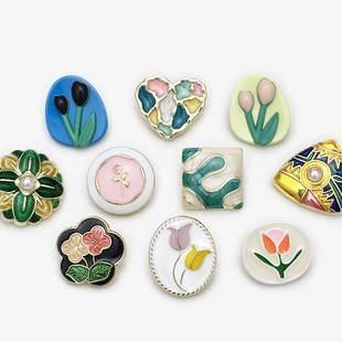 复古蓝色黄色粉色扣子毛衣外套纽扣大衣钮扣桃心方形蝴蝶结西装扣