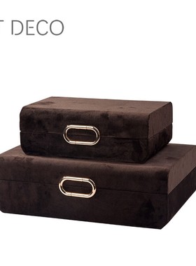 橙色皮革首饰盒高档样板间储物盒衣帽间台面新中式蓝软装饰品摆件