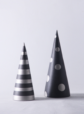 创意陶瓷镀银花瓶几何锥形托盘装饰品摆件北欧简约家居样板房摆设