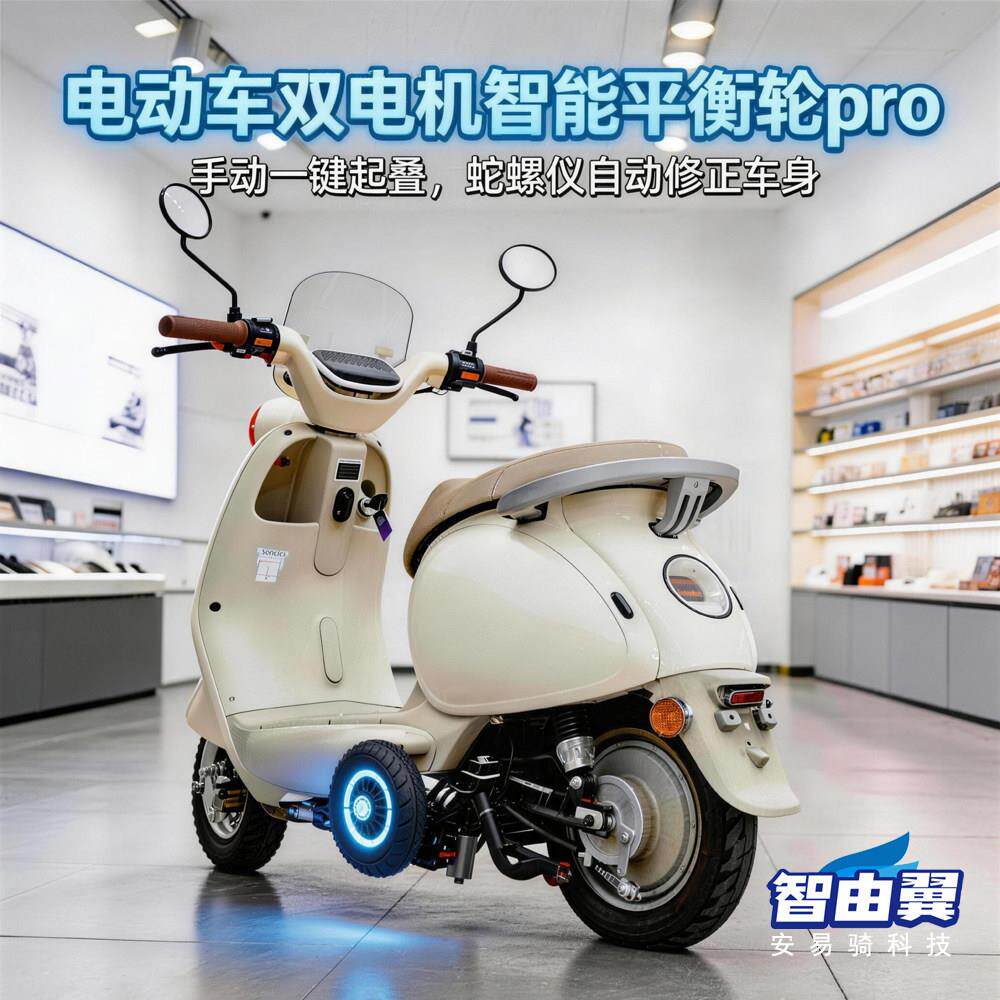 电动车双电机智能辅助轮平衡轮陀螺仪修正轮新手学车防摔防滑轮