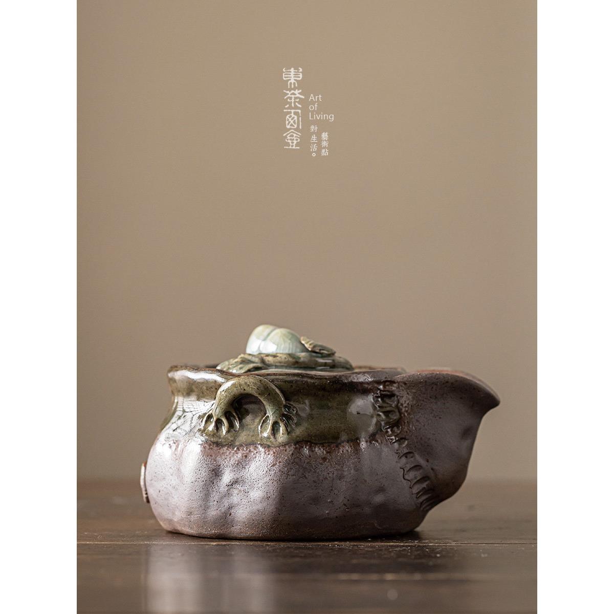 原矿粗陶茶壶清水烧宝瓶覆古柴窑葫芦手抓壶茶具窑变小品壶泡茶器