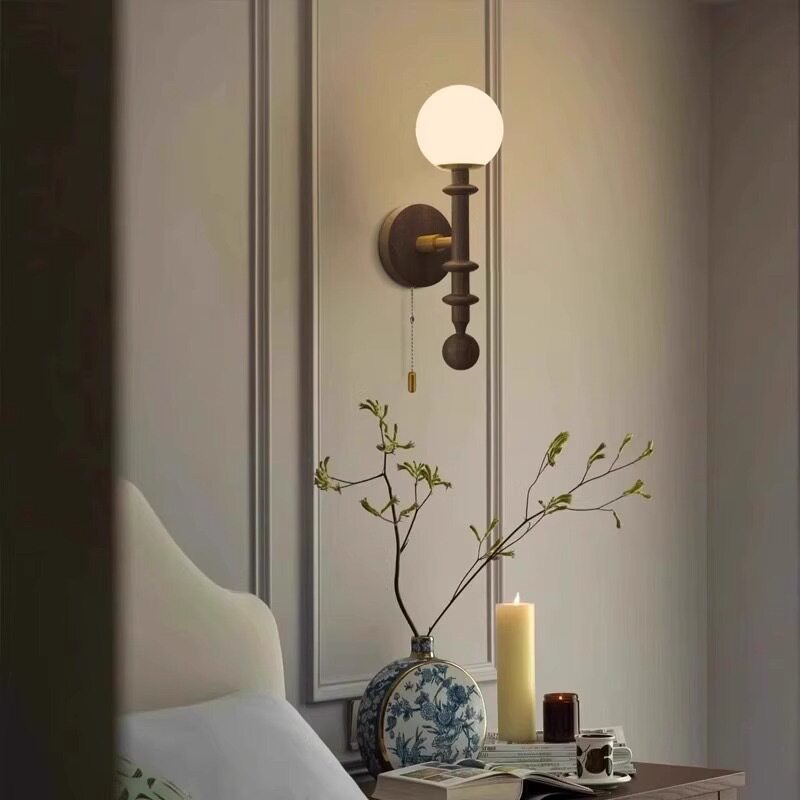 三灯一宅法式中古实木LED壁灯