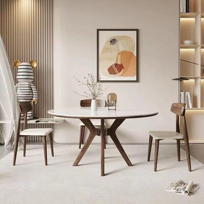 岩板桌桌圆形餐桌圆圆厅形家用小户型餐中古风餐椅岩CSE板餐桌家