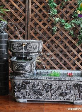 景石槽鱼th%loj#y缸石雕养鱼池石头水青石造景装室内户外庭摆院槽