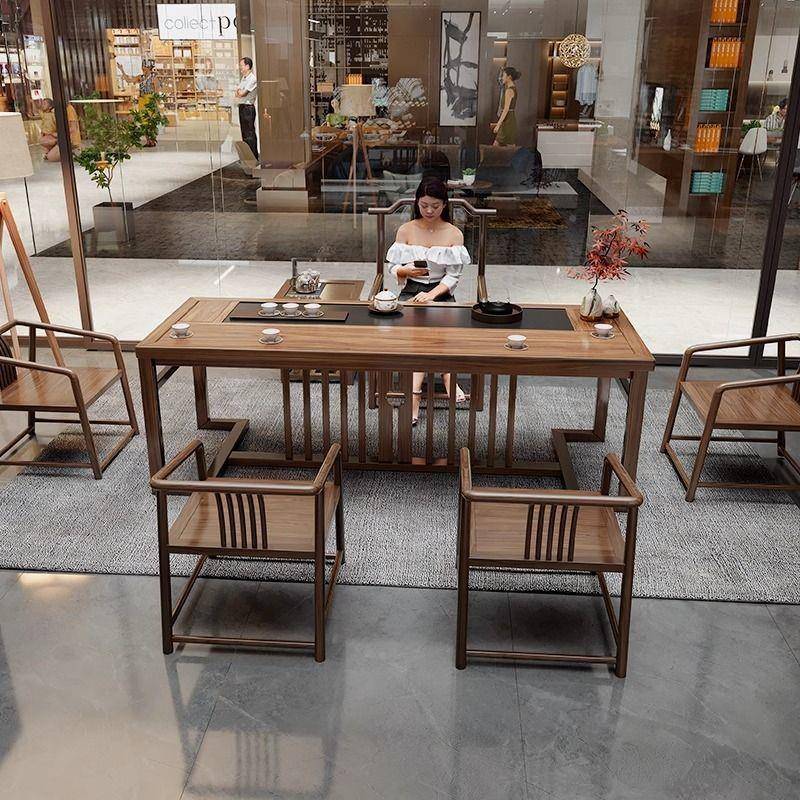 新式茶桌椅组合简约办公茶桌一ITG体一室整中套家用户实木小型茶