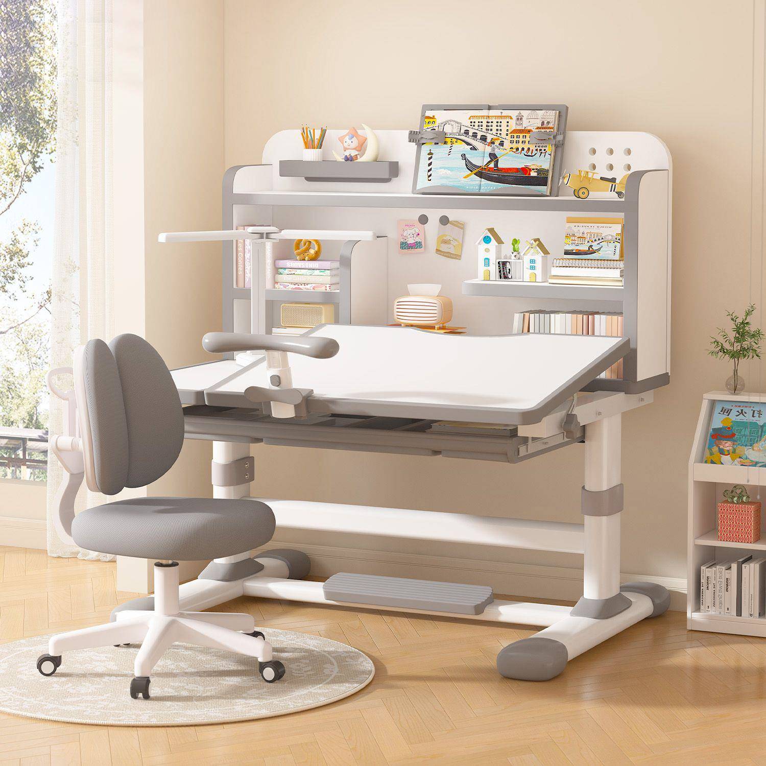 习桌家用简约儿童写桌升HDV组合可降字课学桌椅套装小学生作业书