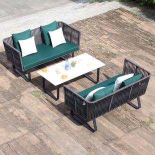 户外闲沙发庭院露天织绳编476双三人藤编椅带防防晒水花园别墅休