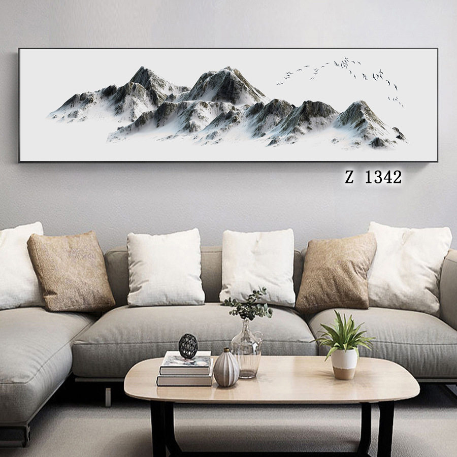 新款有框画新中式国画风格宾馆床头横版装饰画 客厅挂画山水画