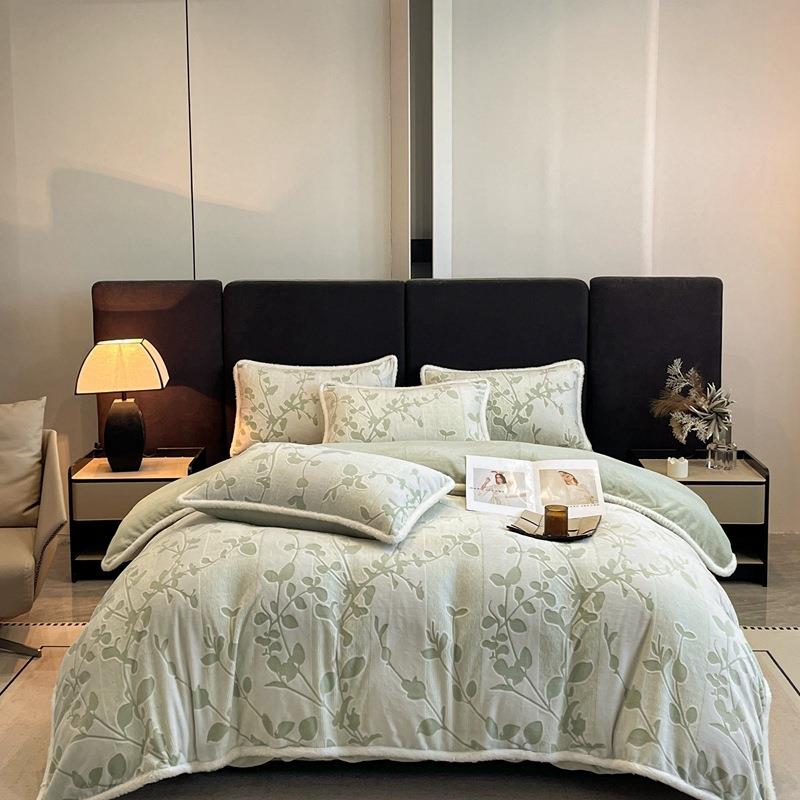 款兔双5226562兔绒新包边立体雕花绒四件床套AB版双面绒单式暖绒