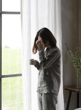 新品加厚本65白幅210g纯麻窗帘美式宽简亚天然白色纯亚麻布约帘新