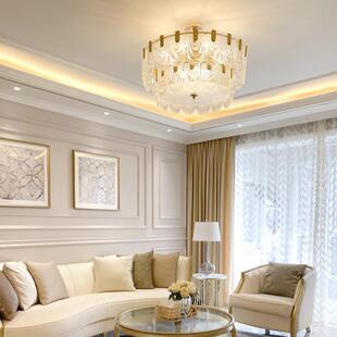 法式 963现代简约油风客厅复餐灯厅卧室奶古全铜 轻奢水晶玻璃吊o