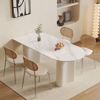 用半圆餐桌小户家法式餐桌用现代简约SUH型组合纯白岩板餐桌家椅