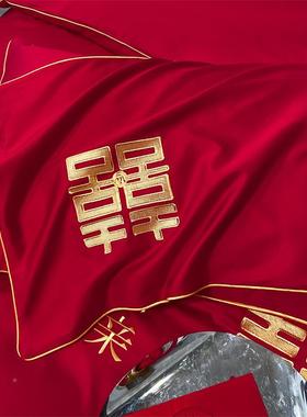 婚中式刺澳棉绣磨毛庆四件套大红色床单套被1256164套多件结婚床