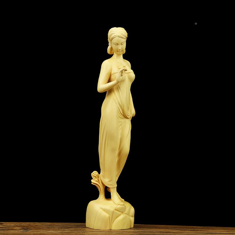 乐清大黄杨木艺雕饰品摆件雕刻工实木中样式装饰人物美女花样年华
