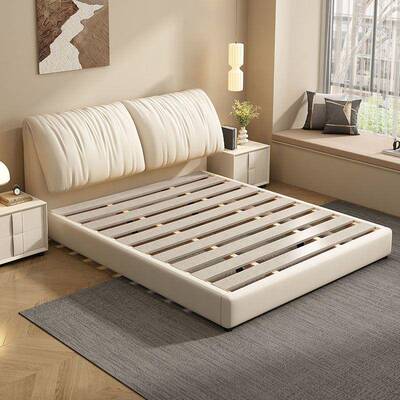 奶油耳朵皮艺床小户型1.8米主IHL卧室风双人床1.5现代简米约皮床