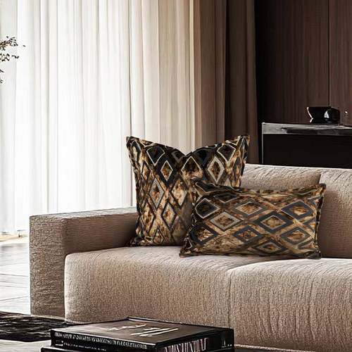 ATT中轻奢金咖色进口菱割绒抱枕高端样板房别古客厅沙发靠墅形垫