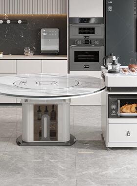 2025新款岛炉台餐BQP桌伸缩现代奢简约带泡茶桌电磁轻岩板可吃饭