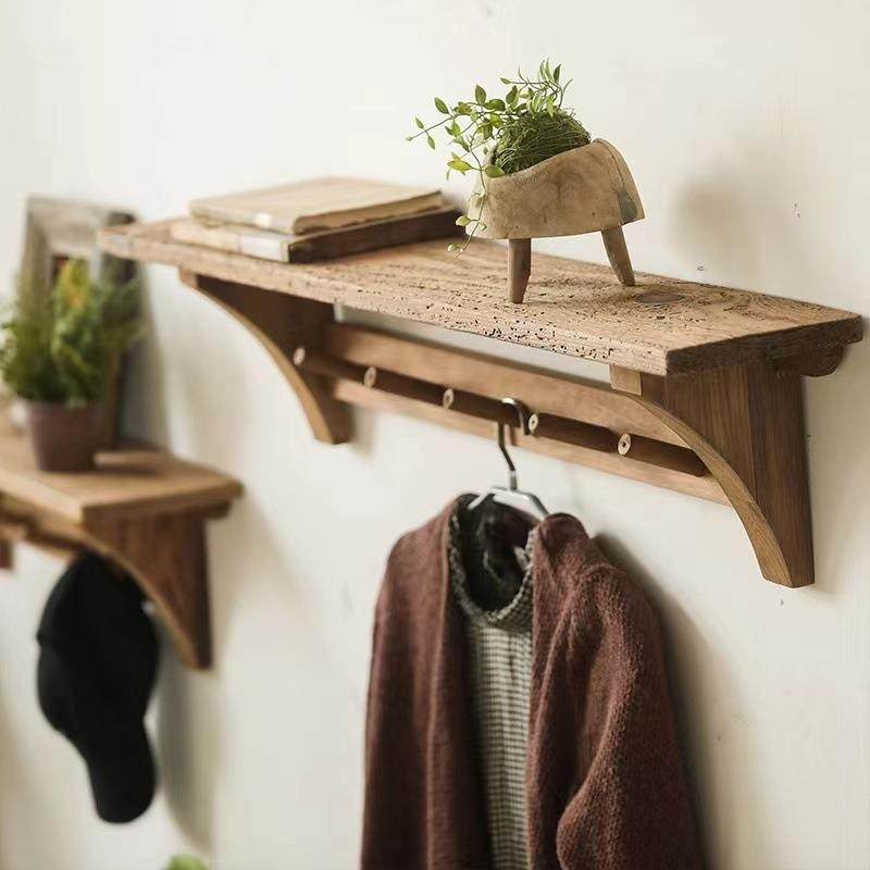 336书老松隔木墙上置物架衣帽挂钩一体架板托架复古风民品宿装饰,收纳整理,书桌收纳置物架,淘宝优惠券,粉丝福利购,淘宝优惠卷