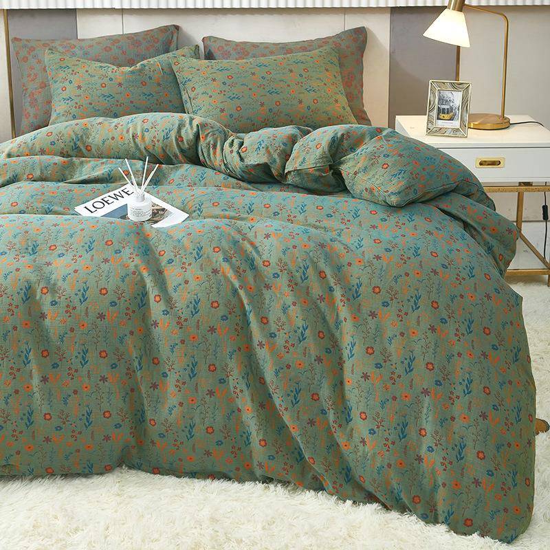 复古风纯棉花双层纱四被件套提棉床单全被套罩春22-10-21夏床上用