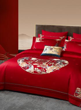 长绒棉全棉婚庆四套婚纯棉M1054婚100床单新被套大件红色结房床上