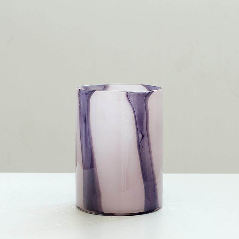 简现代762约大口直筒幻紫条纹吹制花瓶水干花蝴蝶兰梦插培花桌面