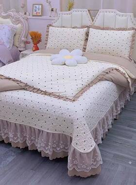 a类母pxx10032婴亲级肤织棉床盖四件套花边床三裙件套床针单被套