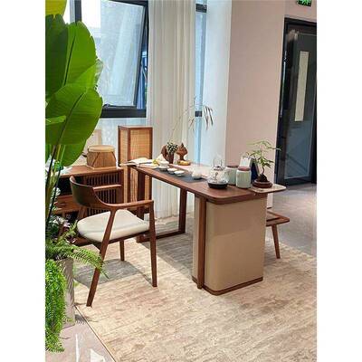 东方木观新式现代简约黑胡桃木中阳椅台茶桌组合U1336家用小户型