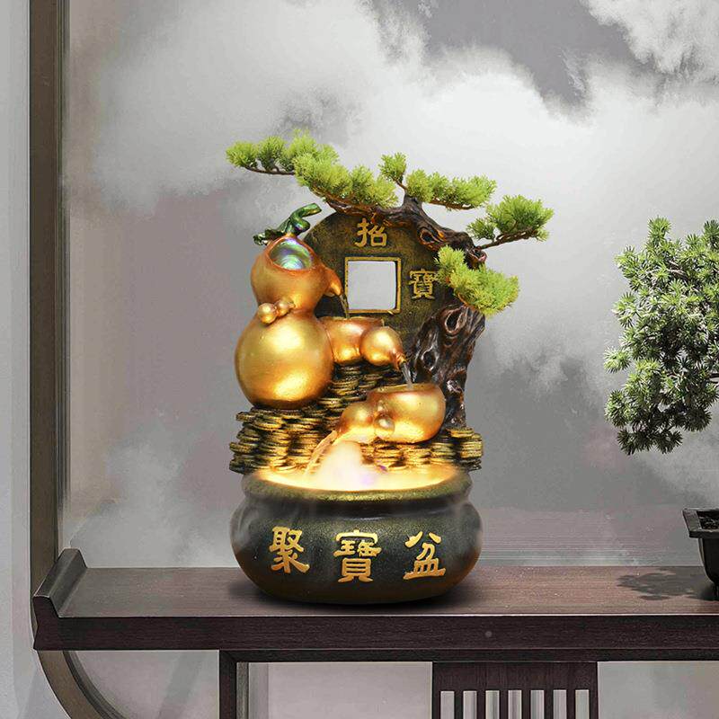 新品工艺品造景KPW铜钱聚盆开水业摆礼件送喷泉假山景流宝水风水
