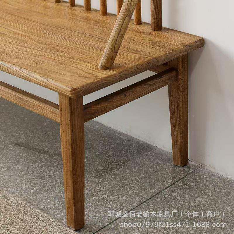 老榆木长咨询凉椅宿实木靠背民长条凳庭院长排椅式复古椅椅子田中