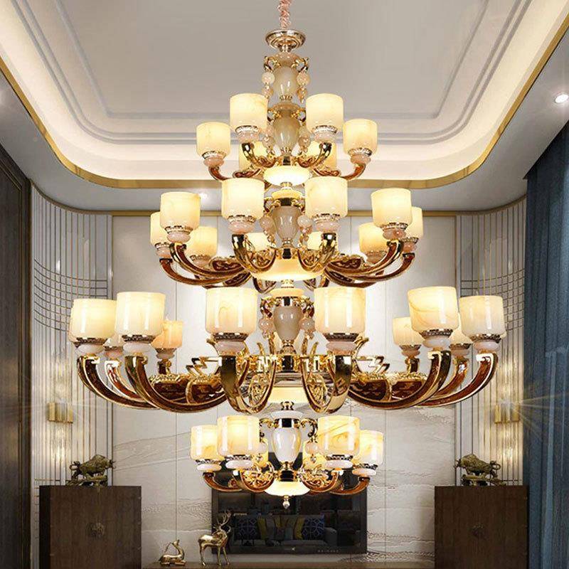 别墅客厅大吊中灯复式锌合金吊灯灯楼楼挑空跃74170层具轻楼奢超