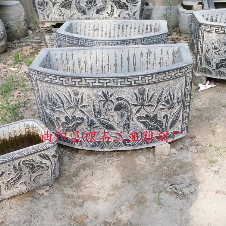 荷花石盆古石雕半壁盆青石用仿古鱼缸石雕盆家室内796花庭院仿摆