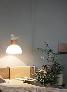 简约个玻性LED鸟吊灯日式原小木艺璃吊灯餐厅M5609吧卧台室床头小
