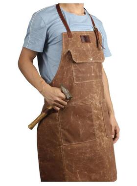 蜡帆布围裙上蜡涂蜡加工具木ZUQ工修车工复古蜡纹定印l袋ogo工作