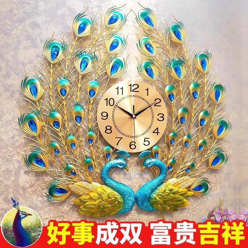 钟表英挂钟客网厅2025新款意红大气现代家用石钟创时钟孔雀AL1023