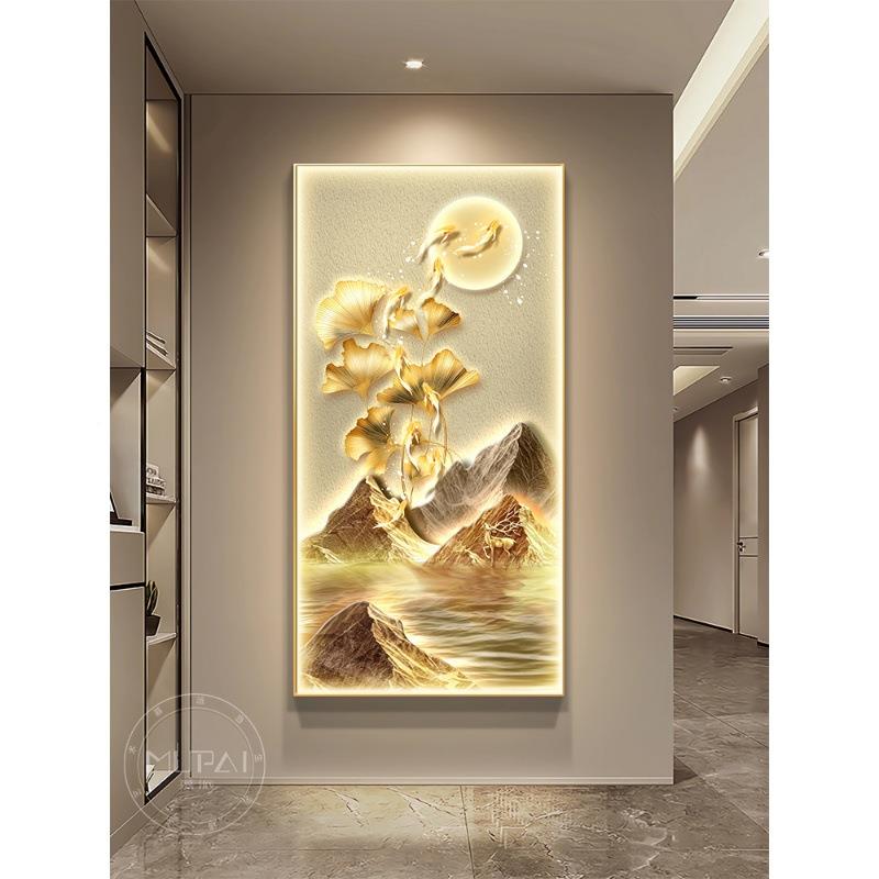 LED灯画九鱼图玄关装画饰新款高端入户对门画走廊过道186壁挂画图片