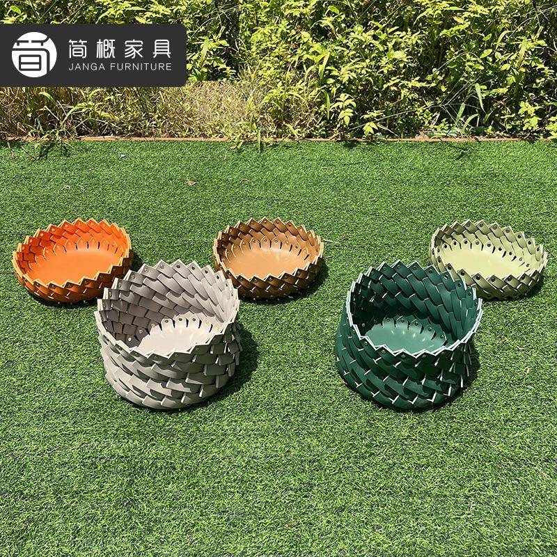 轻皮革水果篮客厅阳台高端水果盘家样22-8-27-用板收间玄奢关创意