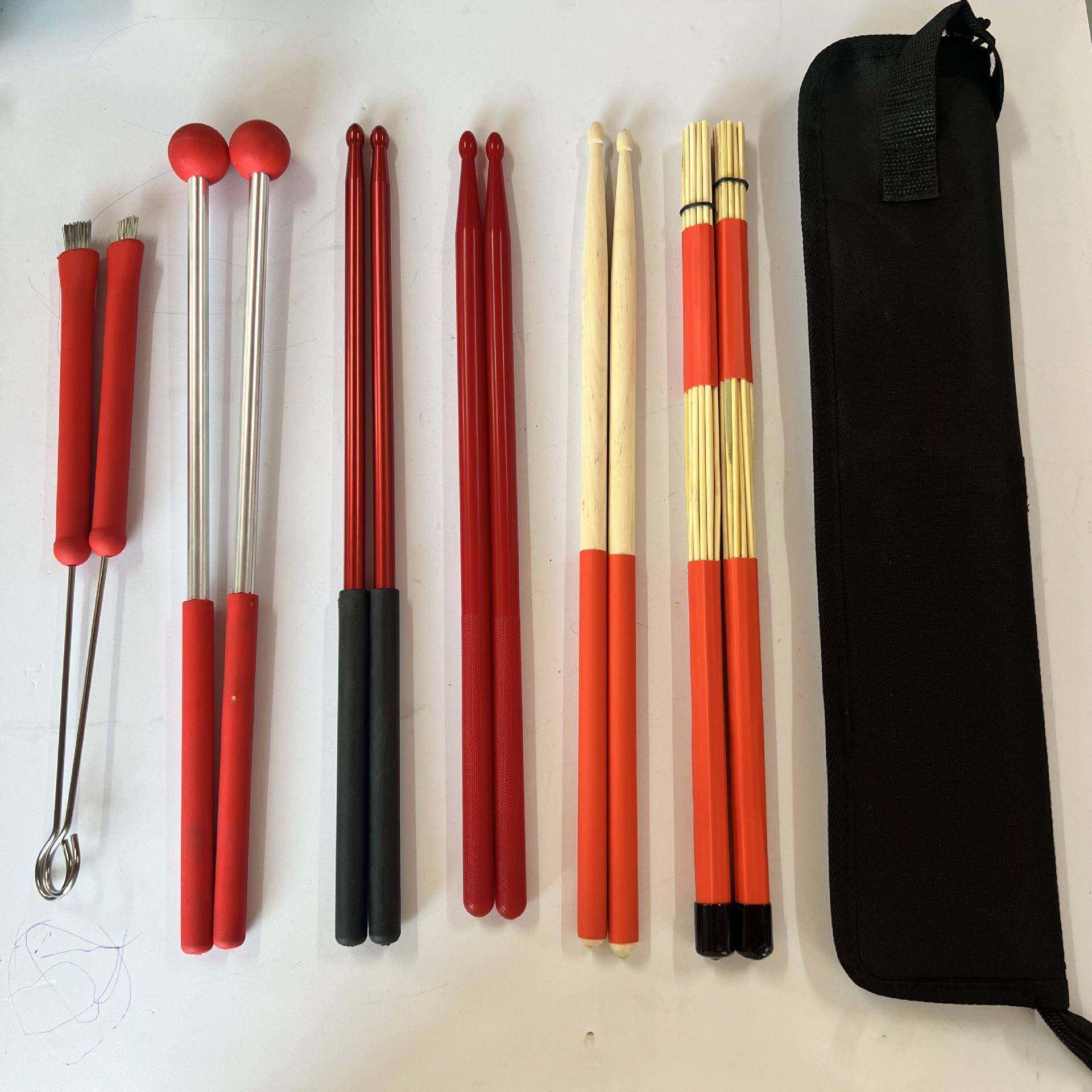 架子鼓钢丝刷刷+龙894鼓棒+鼓束棒+鼓槌尼+收纳袋打击鼓乐配件棒