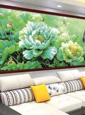 蒙娜丽莎十5绣202厅新款明翠欲滴字XW-3169线绣绿牡丹花开富贵蝴