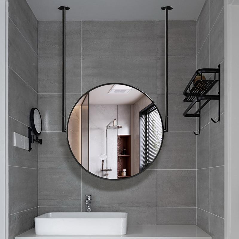 圆形吊铁228镜浴室镜子天花板悬空艺发镜子酒光间店民宿卫生家用