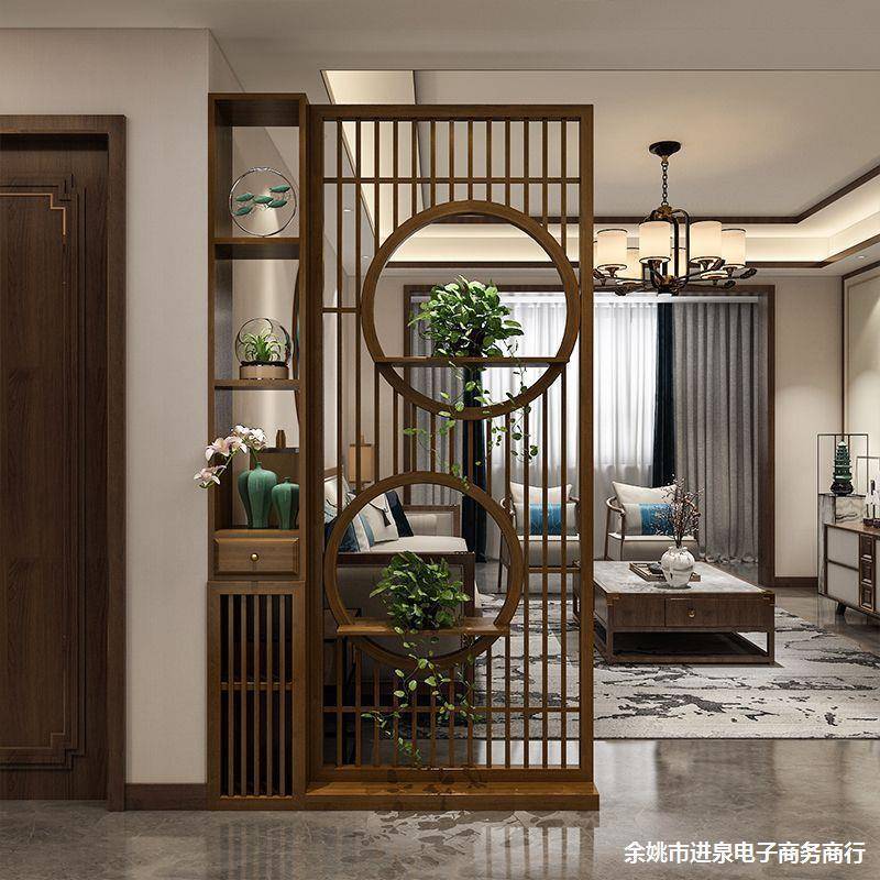 新中实木屏风格玄关厅柜式客家栅用正对大门入户进954门遮挡玄关