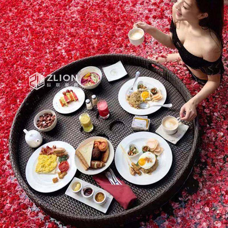 泳漂浮餐早托盘酒店水上藤5-18-1托编篮子民餐宿网红地露天大池型