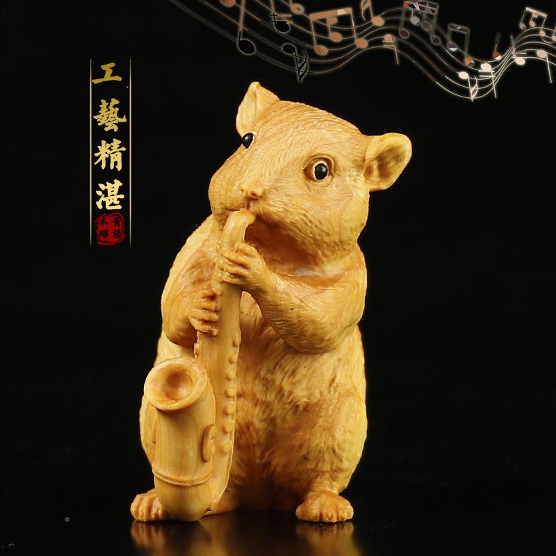 黄居杨把木雕生肖工艺品动物仓鼠老鼠创意家装饰品ZZE饰财摆件手