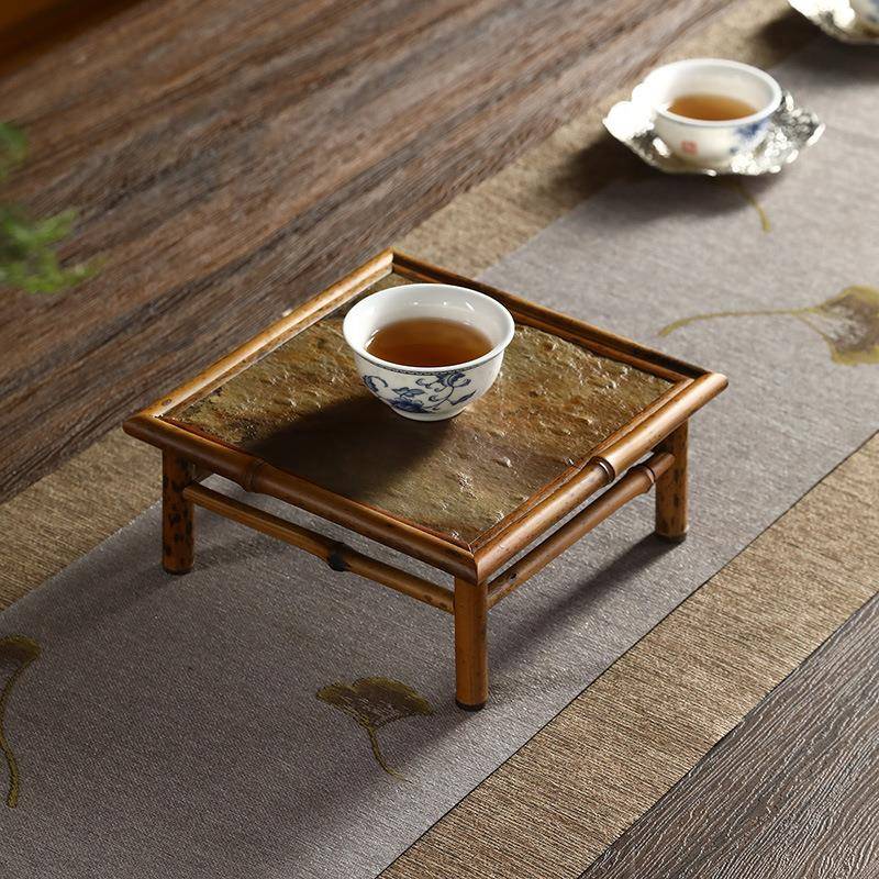 竹面制石面茶盘岩台纳石台577壶承干泡茶具收盘梅鹿竹干泡盘茶道