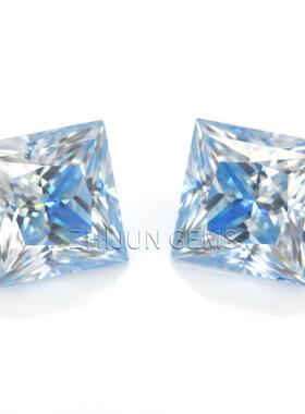 异主形公方蓝色冰莫桑石正方直角蓝色公主方莫镀色莫桑石戒面裸直