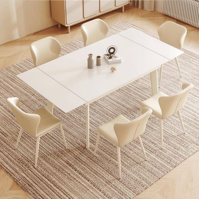 奶油re968风可伸可缩餐桌家用轻奢现代约小户型岩板椅变简折叠饭