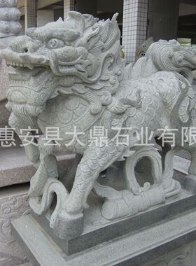 石雕麒麟 石头麒麟动物雕塑 石雕漳平青仿古门口摆件厂家直销